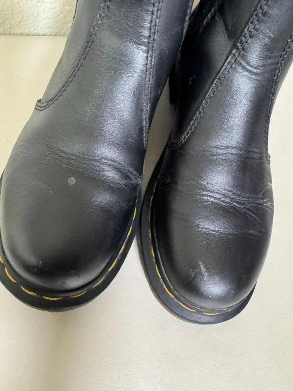 Dr. Martens Black Leather 2976 Chelsea Boots Women Size 6 US Womens Yellow Stitc